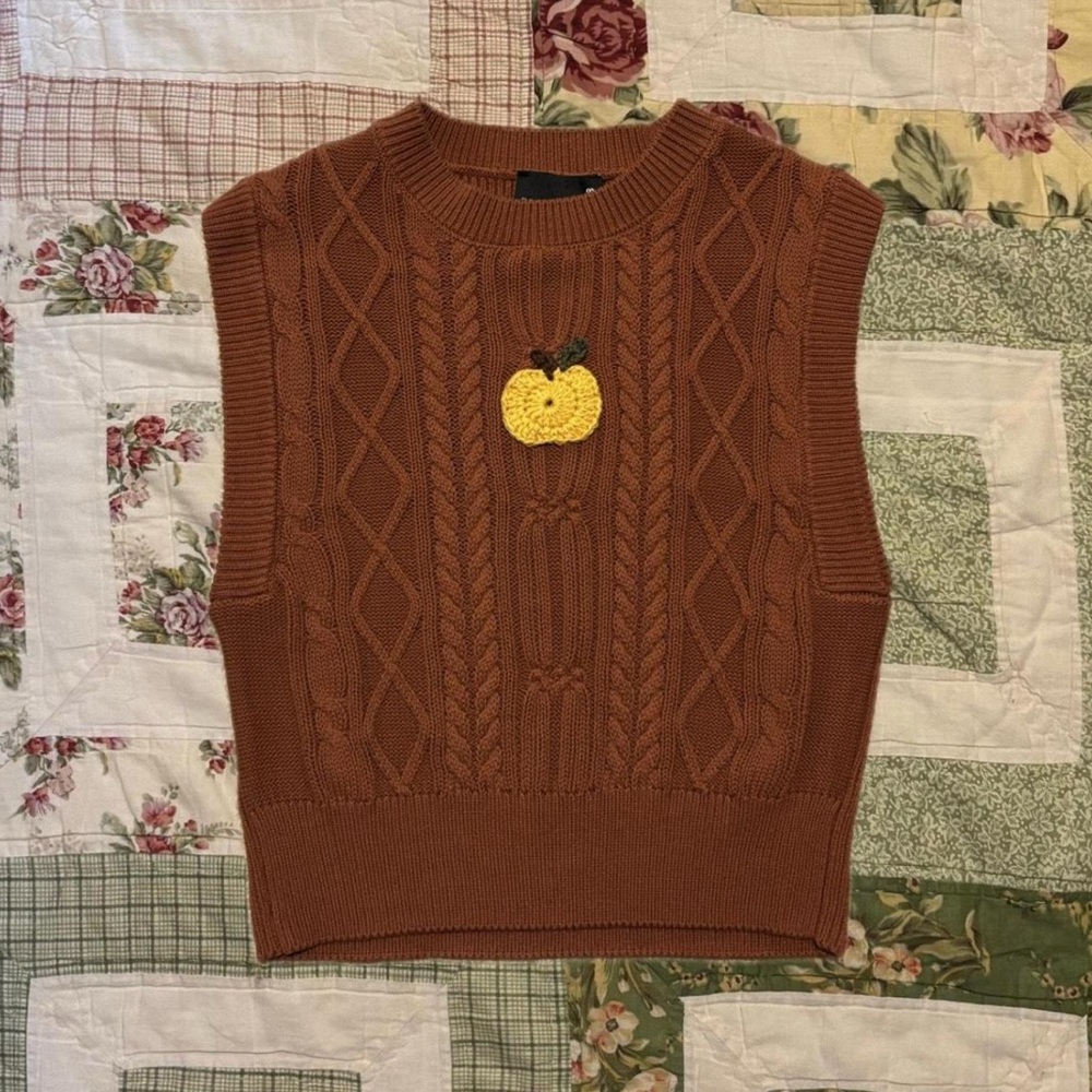 Burnt Orange Cable Knit Sweater Vest